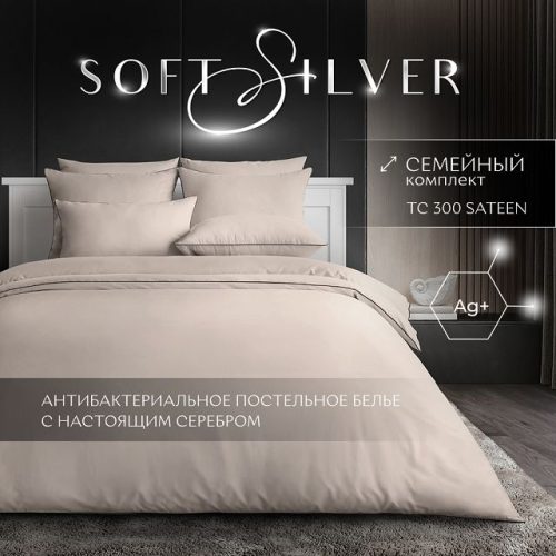 постельное белье дуэт SOFT SILVER Песчаный берег сатин-люкс с серебром 2 нав.50х70см, арт.78