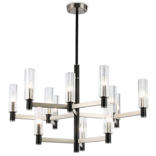 люстра потолочная AMBRELLA LIGHT Хай Лайт E14 12х40Вт сатин никель/черный/прозрачный