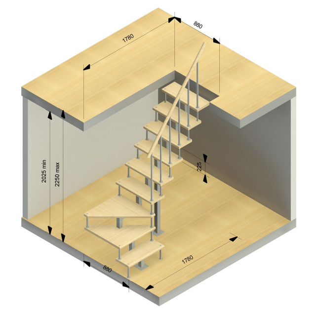 лестница ЛЕСЕНКА Компакт-Квадро поворот на 90 град h 2025-2250
