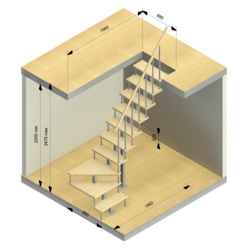 лестница ЛЕСЕНКА Компакт-Квадро поворот на 90 град h 2250-2475