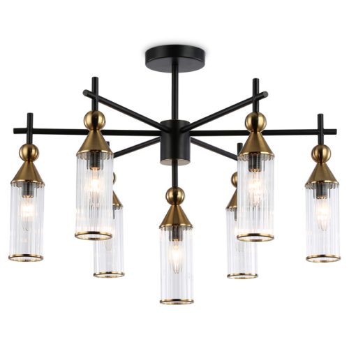 люстра потолочная AMBRELLA LIGHT Хай Лайт E14 7х40Вт черный/латунь/прозрачный