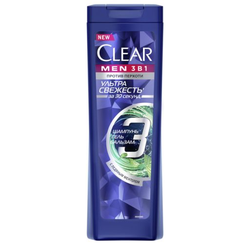 шампунь  КЛИАРMen 3в1 Ультра Свежесть против перхоти 400мл мужской