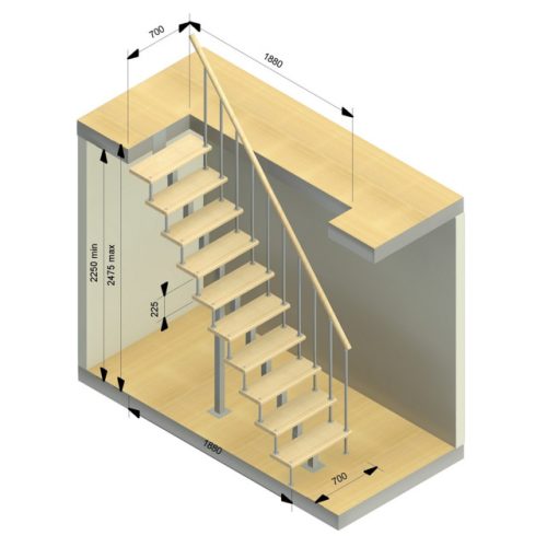 лестница ЛЕСЕНКА Линия-Квадро прямой марш h 2250-2475