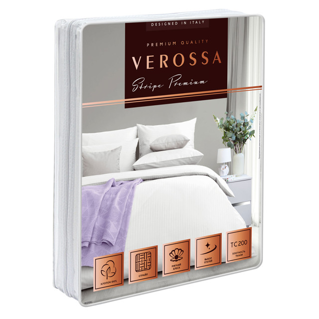постельное белье 2сп VEROSSA Stripe сатин-страйп 2 нав.50x70см белое, арт.929790