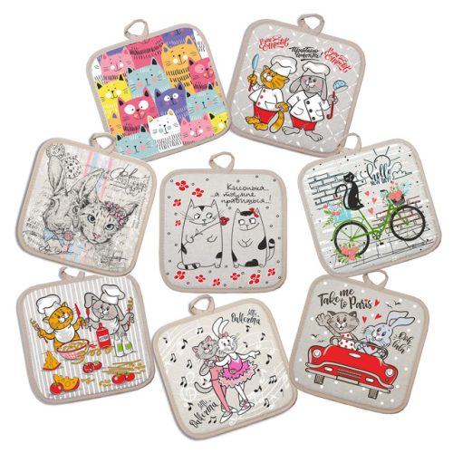 прихватка кухонная Кот 18х18см в ассортименте (разные рисунки), арт.018-Кот