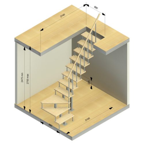 лестница ЛЕСЕНКА Компакт-Квадро поворот на 90 град h 2475-2700